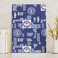 Northern Mariana Islands Magof Nochebuena Canvas Wall Art Pacific Patchwork Xmas Vibes LT9 Without Frame Blue - Polynesian Pride