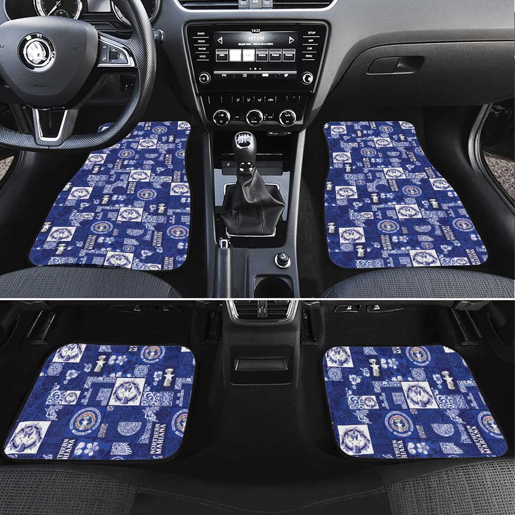 Northern Mariana Islands Magof Nochebuena Car Mats Pacific Patchwork Xmas Vibes LT9 Set 4pcs Blue - Polynesian Pride