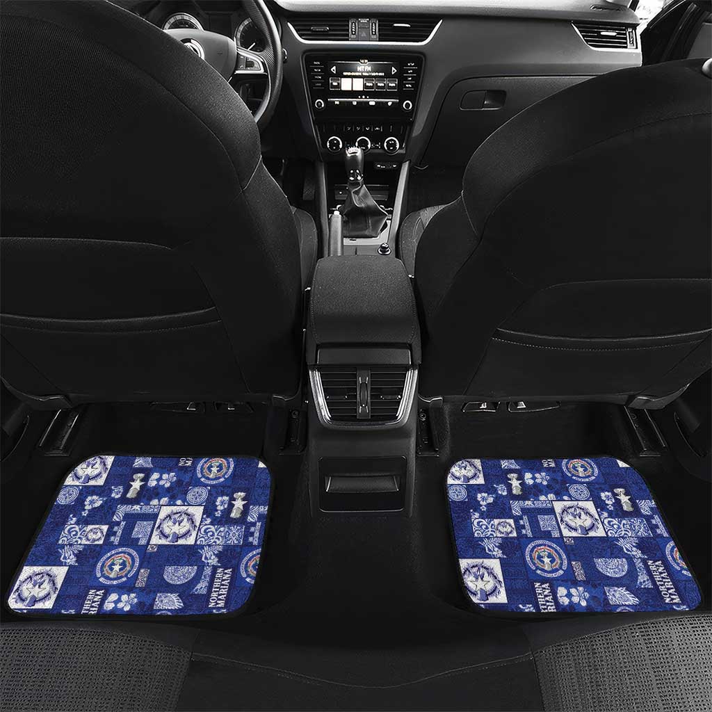Northern Mariana Islands Magof Nochebuena Car Mats Pacific Patchwork Xmas Vibes LT9 Set 2pcs - Back Blue - Polynesian Pride