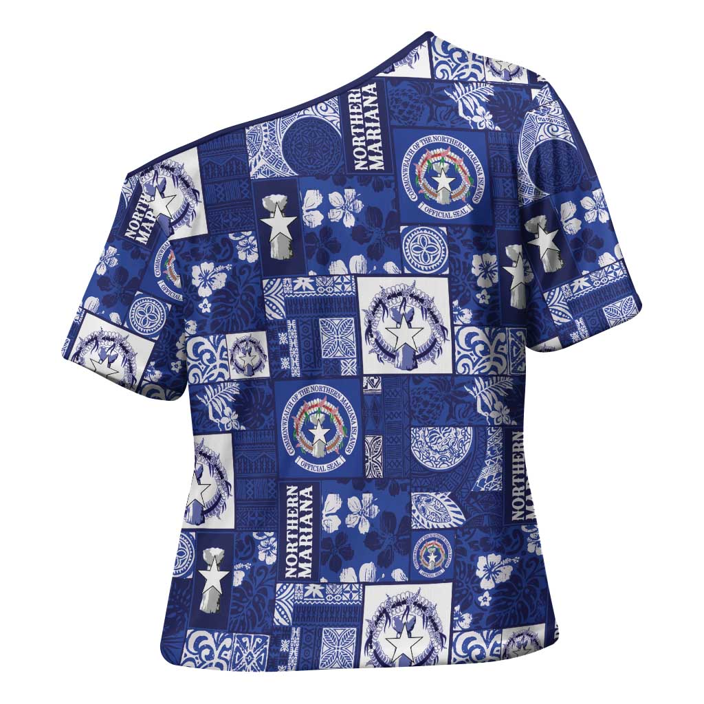 Northern Mariana Islands Magof Nochebuena Cross Shoulder Shirt Pacific Patchwork Xmas Vibes LT9 - Polynesian Pride