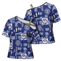 Northern Mariana Islands Magof Nochebuena Cross Shoulder Shirt Pacific Patchwork Xmas Vibes LT9 - Polynesian Pride
