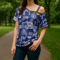 Northern Mariana Islands Magof Nochebuena Cross Shoulder Shirt Pacific Patchwork Xmas Vibes LT9 - Polynesian Pride
