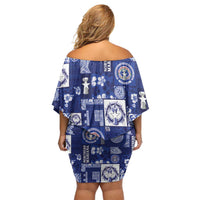Northern Mariana Islands Magof Nochebuena Family Matching Off Shoulder Short Dress and Hawaiian Shirt Pacific Patchwork Xmas Vibes - Polynesian Pride
