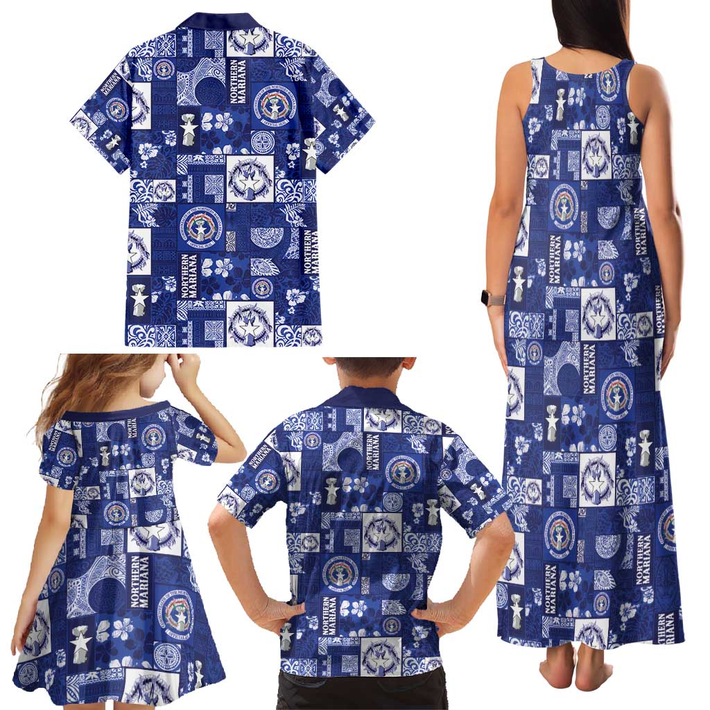 Northern Mariana Islands Magof Nochebuena Family Matching Tank Maxi Dress and Hawaiian Shirt Pacific Patchwork Xmas Vibes - Polynesian Pride