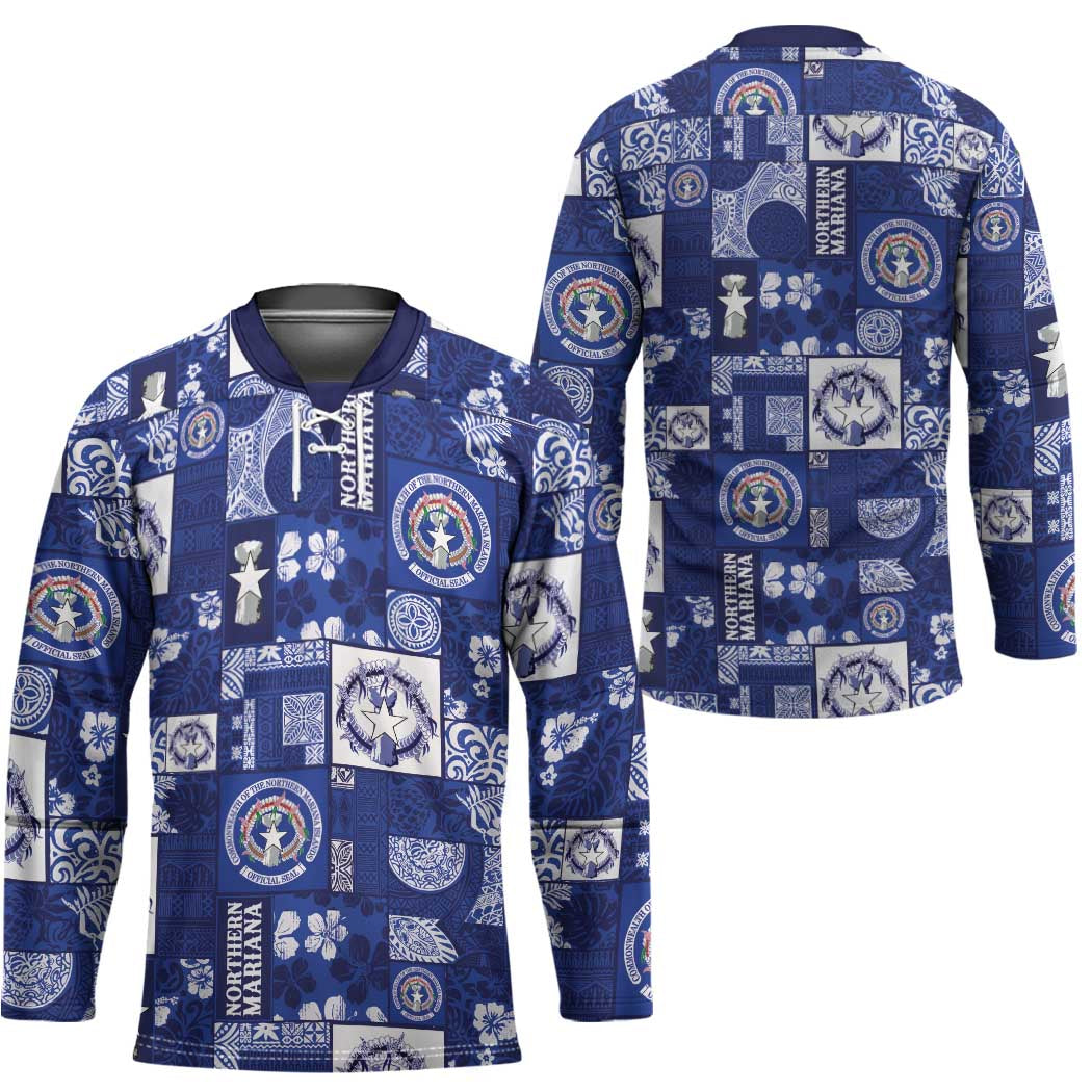 Northern Mariana Islands Magof Nochebuena Hockey Jersey Pacific Patchwork Xmas Vibes - Polynesian Pride