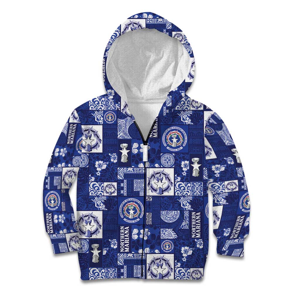 Northern Mariana Islands Magof Nochebuena Kid Hoodie Pacific Patchwork Xmas Vibes LT9 Zip Hoodie Blue - Polynesian Pride