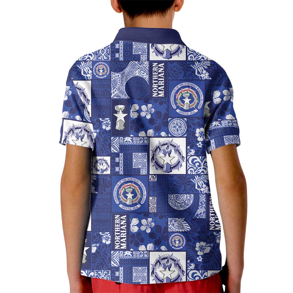 Northern Mariana Islands Magof Nochebuena Kid Polo Shirt Pacific Patchwork Xmas Vibes LT9 - Polynesian Pride