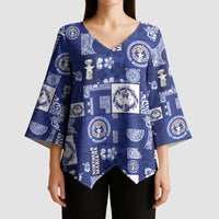 Northern Mariana Islands Magof Nochebuena Kimono Sleeve Blouse Pacific Patchwork Xmas Vibes - Polynesian Pride
