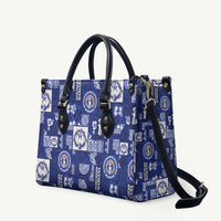 Northern Mariana Islands Magof Nochebuena Leather Bag Pacific Patchwork Xmas Vibes LT9 Blue - Polynesian Pride