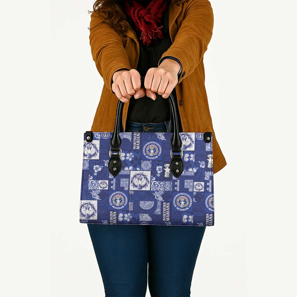 Northern Mariana Islands Magof Nochebuena Leather Bag Pacific Patchwork Xmas Vibes LT9 - Polynesian Pride
