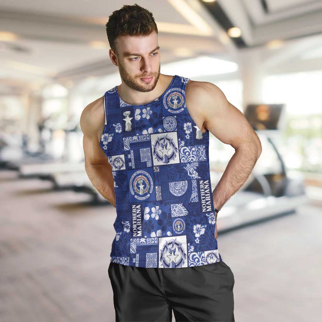Northern Mariana Islands Magof Nochebuena Men Tank Top Pacific Patchwork Xmas Vibes LT9 Blue - Polynesian Pride