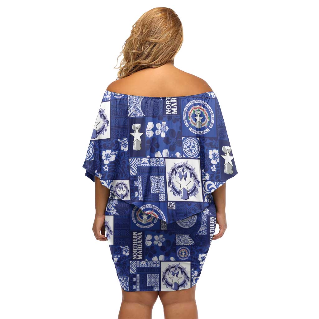 Northern Mariana Islands Magof Nochebuena Off Shoulder Short Dress Pacific Patchwork Xmas Vibes LT9 - Polynesian Pride