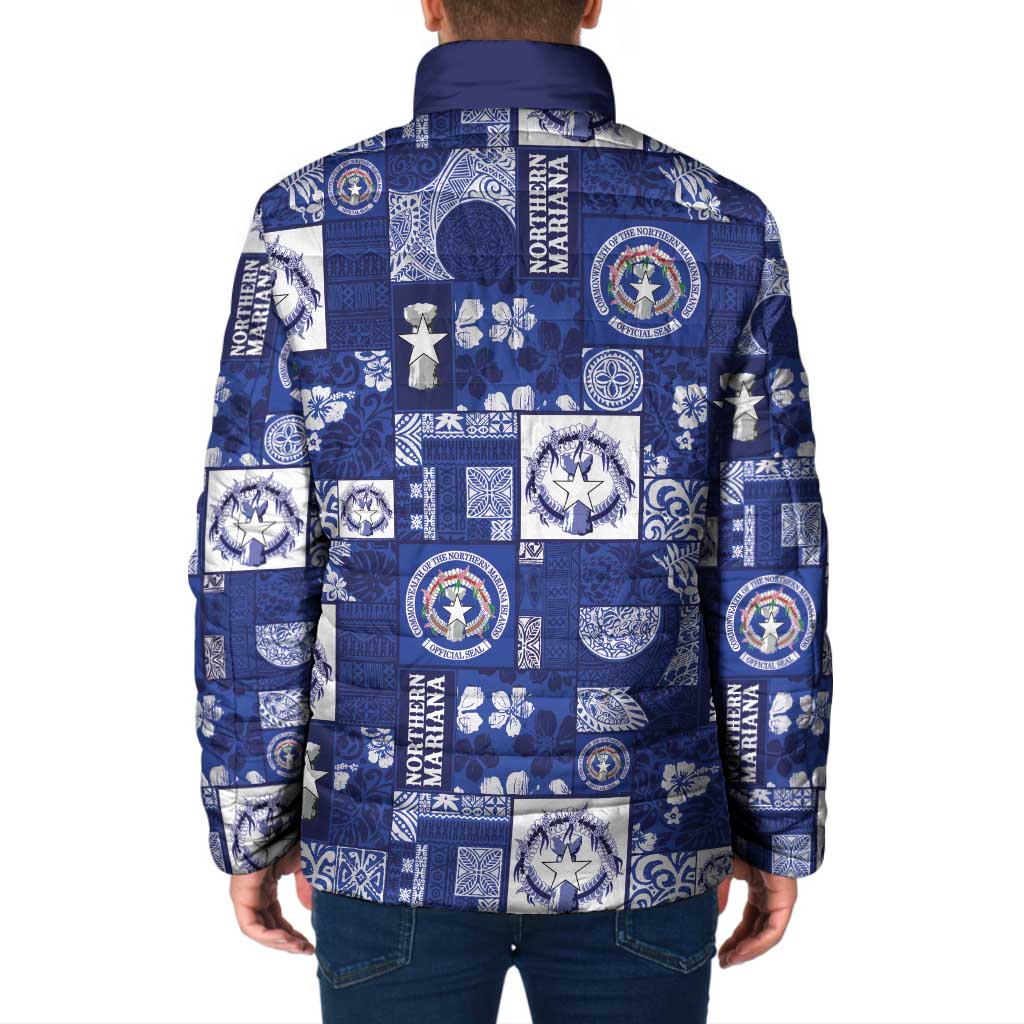 Northern Mariana Islands Magof Nochebuena Padded Jacket Pacific Patchwork Xmas Vibes - Polynesian Pride