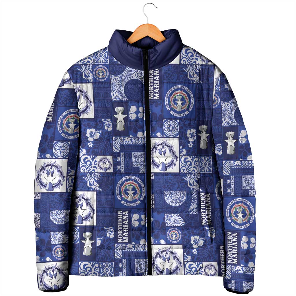 Northern Mariana Islands Magof Nochebuena Padded Jacket Pacific Patchwork Xmas Vibes - Polynesian Pride
