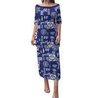 Northern Mariana Islands Magof Nochebuena Puletasi Pacific Patchwork Xmas Vibes LT9 Long Dress Blue - Polynesian Pride