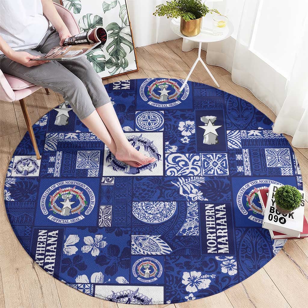 Northern Mariana Islands Magof Nochebuena Round Carpet Pacific Patchwork Xmas Vibes LT9 - Polynesian Pride
