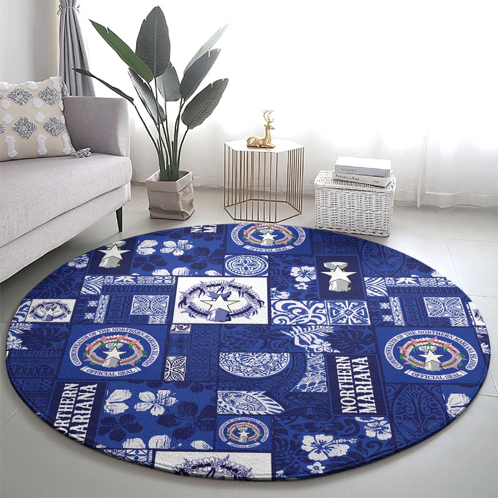 Northern Mariana Islands Magof Nochebuena Round Carpet Pacific Patchwork Xmas Vibes LT9 - Polynesian Pride