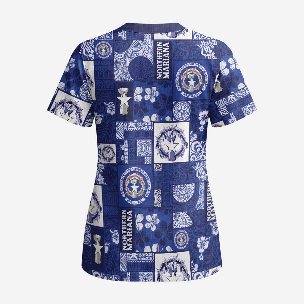 Northern Mariana Islands Magof Nochebuena Scrub Top Pacific Patchwork Xmas Vibes - Polynesian Pride