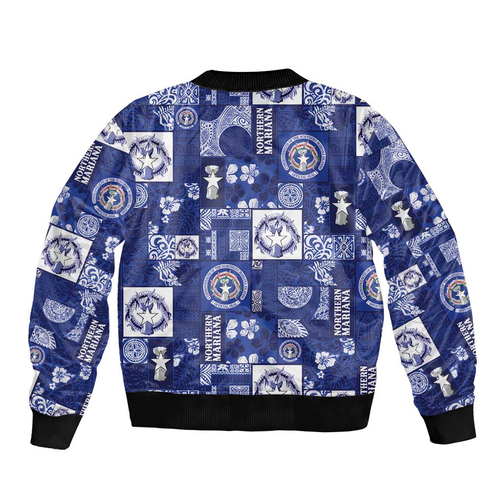 Northern Mariana Islands Magof Nochebuena Sleeve Zip Bomber Jacket Pacific Patchwork Xmas Vibes - Polynesian Pride
