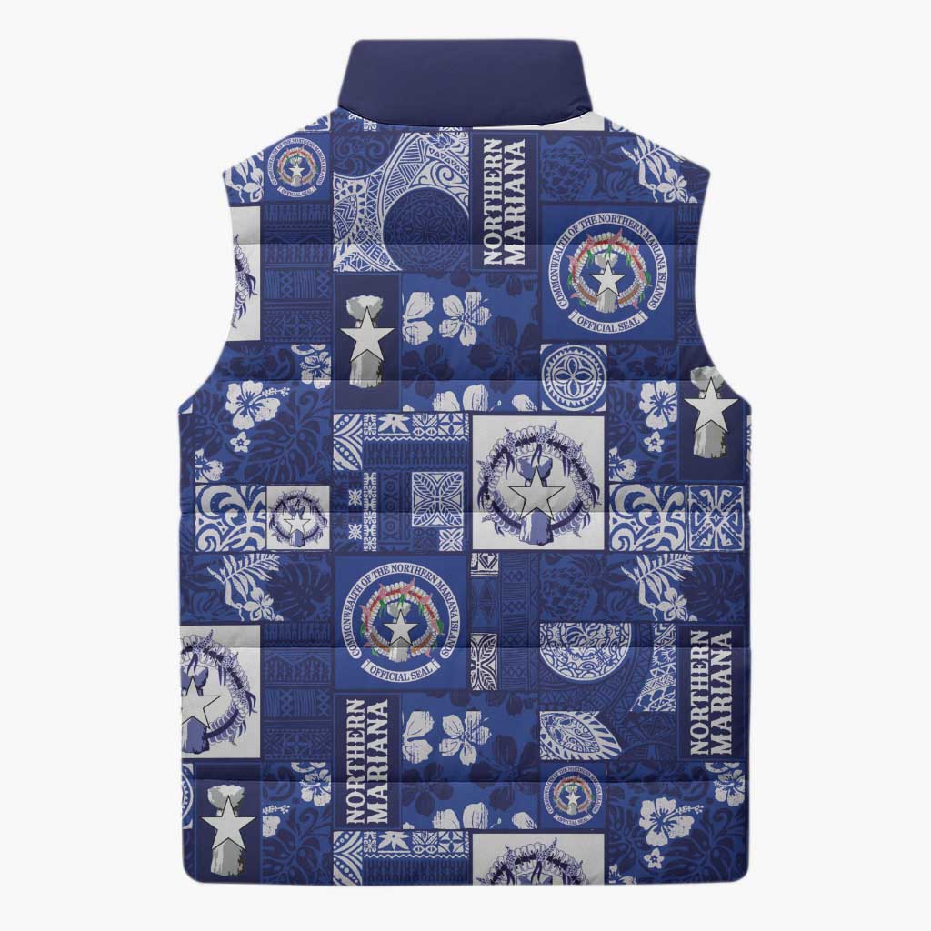 Northern Mariana Islands Magof Nochebuena Sleeveless Puffer Jacket Pacific Patchwork Xmas Vibes - Polynesian Pride