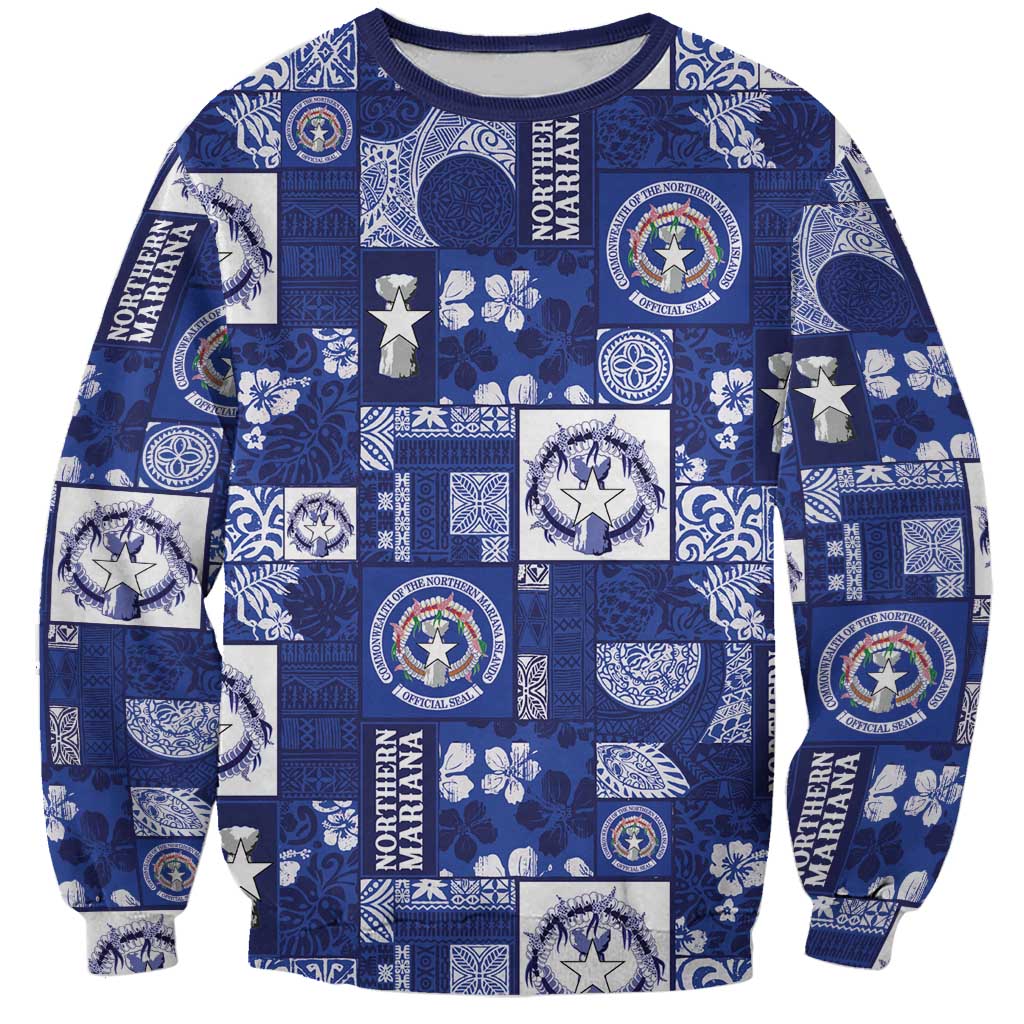 Northern Mariana Islands Magof Nochebuena Sweatshirt Pacific Patchwork Xmas Vibes LT9 Unisex Blue - Polynesian Pride