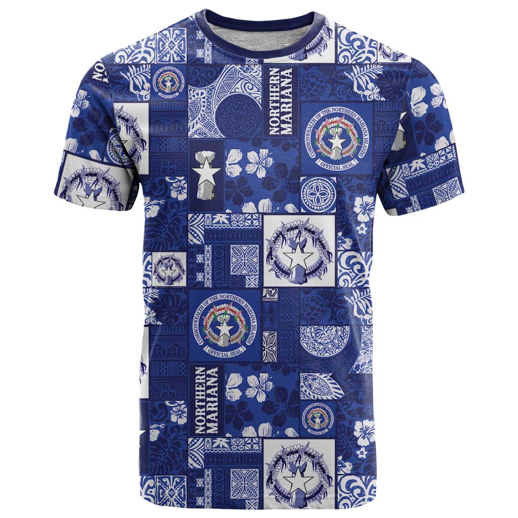 Northern Mariana Islands Magof Nochebuena T Shirt Pacific Patchwork Xmas Vibes LT9 Blue - Polynesian Pride