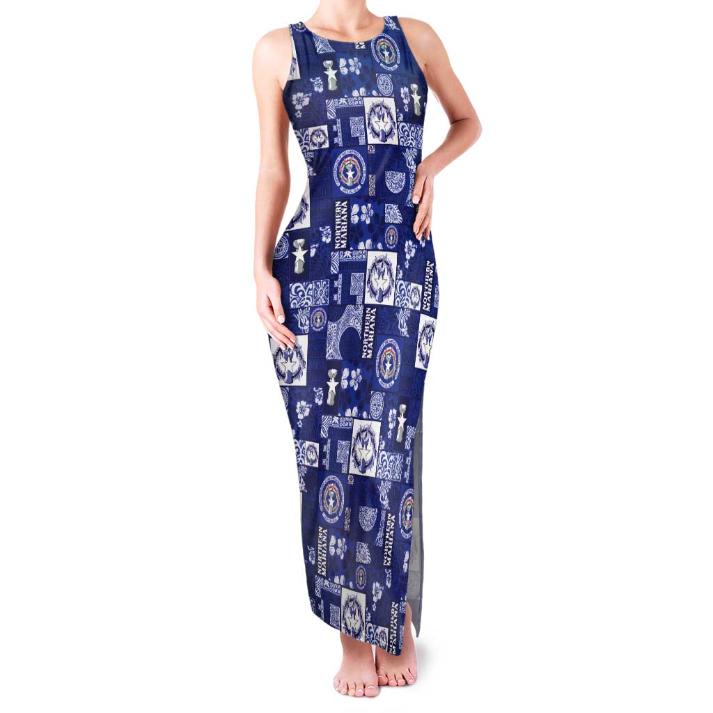 Northern Mariana Islands Magof Nochebuena Tank Maxi Dress Pacific Patchwork Xmas Vibes - Polynesian Pride
