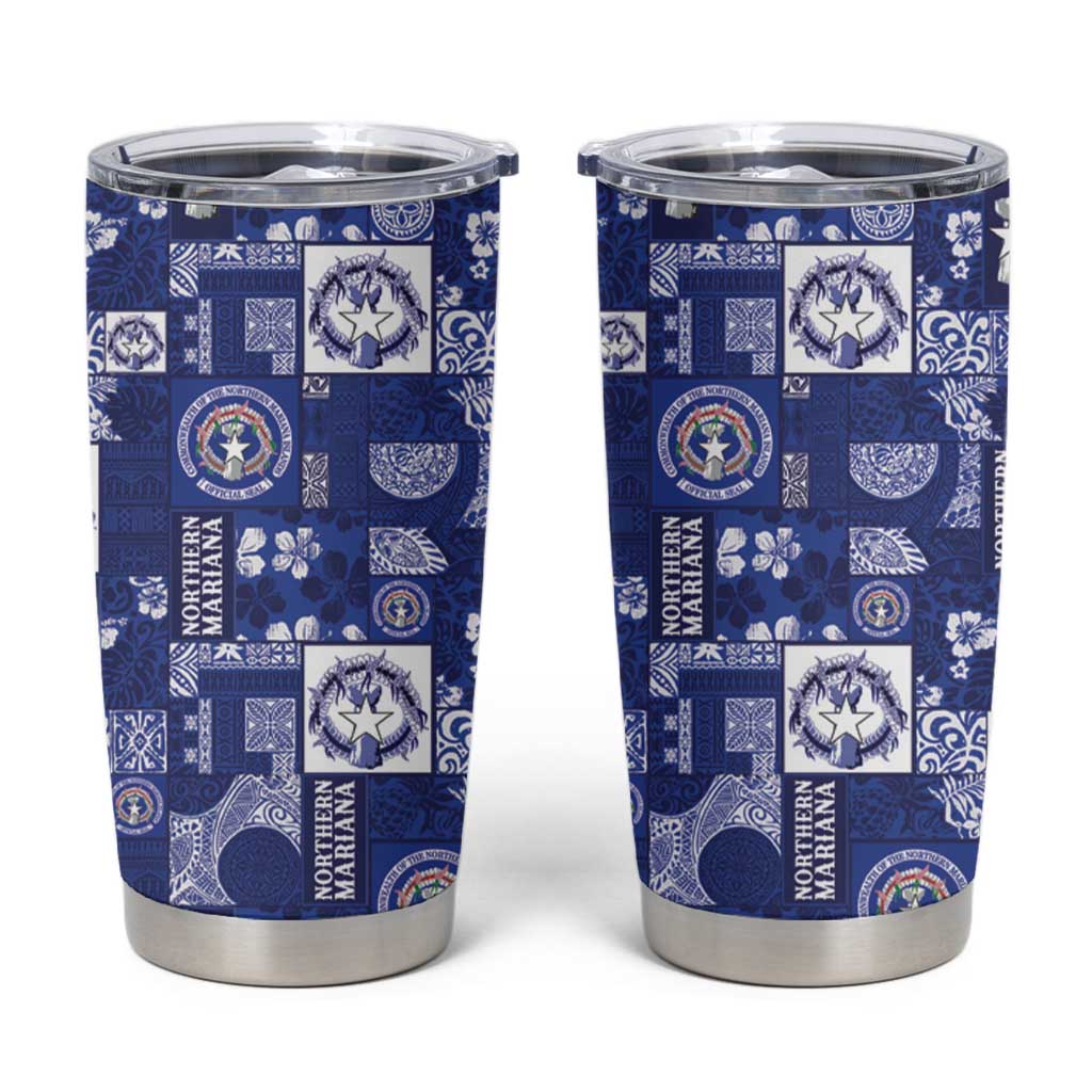 Northern Mariana Islands Magof Nochebuena Tumbler Cup Pacific Patchwork Xmas Vibes LT9 Blue - Polynesian Pride