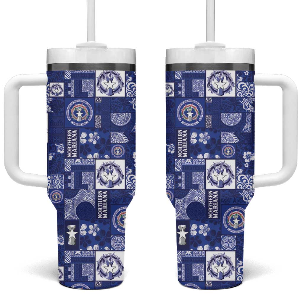 Northern Mariana Islands Magof Nochebuena Tumbler With Handle Pacific Patchwork Xmas Vibes LT9 One Size: 40 oz Blue - Polynesian Pride