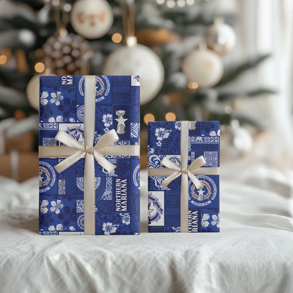 Northern Mariana Islands Magof Nochebuena Wrapping Paper Pacific Patchwork Xmas Vibes - Polynesian Pride