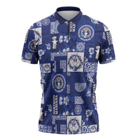 Northern Mariana Islands Magof Nochebuena Zipper Polo Shirt Pacific Patchwork Xmas Vibes - Polynesian Pride