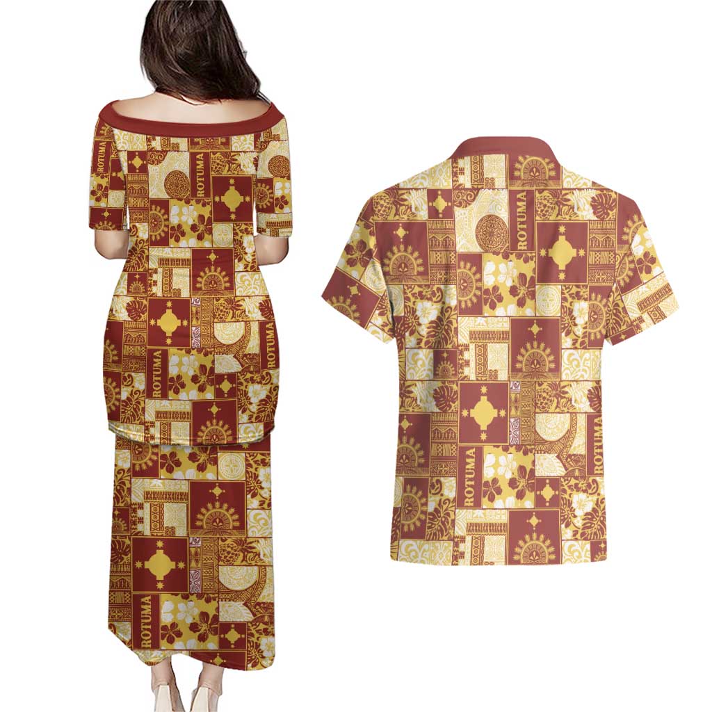 Rotuma Faiakse'ea 'e Kirisimasi Couples Matching Puletasi and Hawaiian Shirt Pacific Patchwork Xmas Vibes LT9 - Polynesian Pride