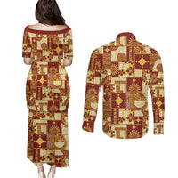 Rotuma Faiakse'ea 'e Kirisimasi Couples Matching Puletasi and Long Sleeve Button Shirt Pacific Patchwork Xmas Vibes LT9 - Polynesian Pride