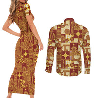Rotuma Faiakse'ea 'e Kirisimasi Couples Matching Short Sleeve Bodycon Dress and Long Sleeve Button Shirt Pacific Patchwork Xmas Vibes LT9 - Polynesian Pride