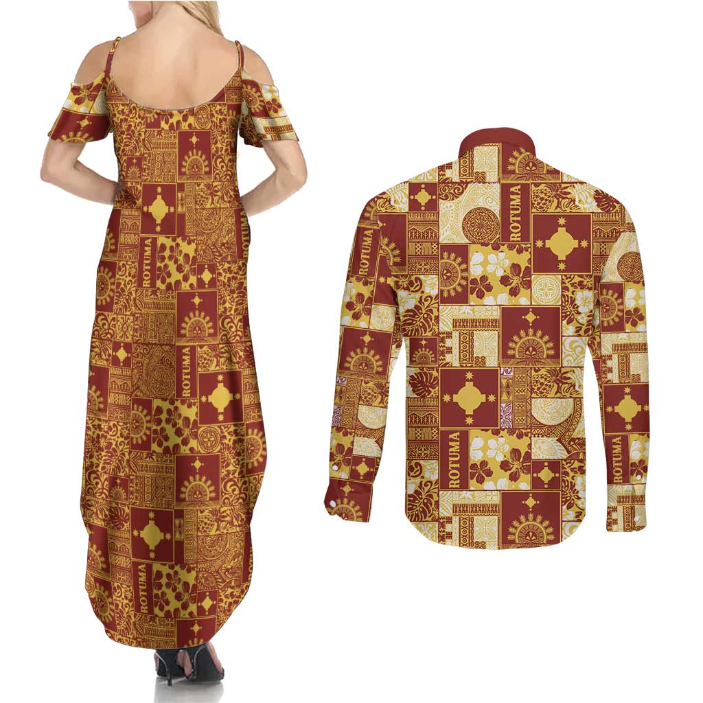 Rotuma Faiakse'ea 'e Kirisimasi Couples Matching Summer Maxi Dress and Long Sleeve Button Shirt Pacific Patchwork Xmas Vibes LT9 - Polynesian Pride