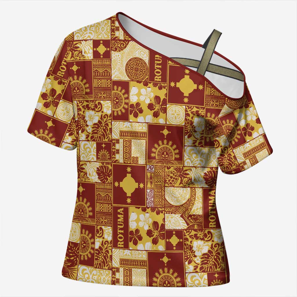 Rotuma Faiakse'ea 'e Kirisimasi Cross Shoulder Shirt Pacific Patchwork Xmas Vibes LT9 Female Red - Polynesian Pride