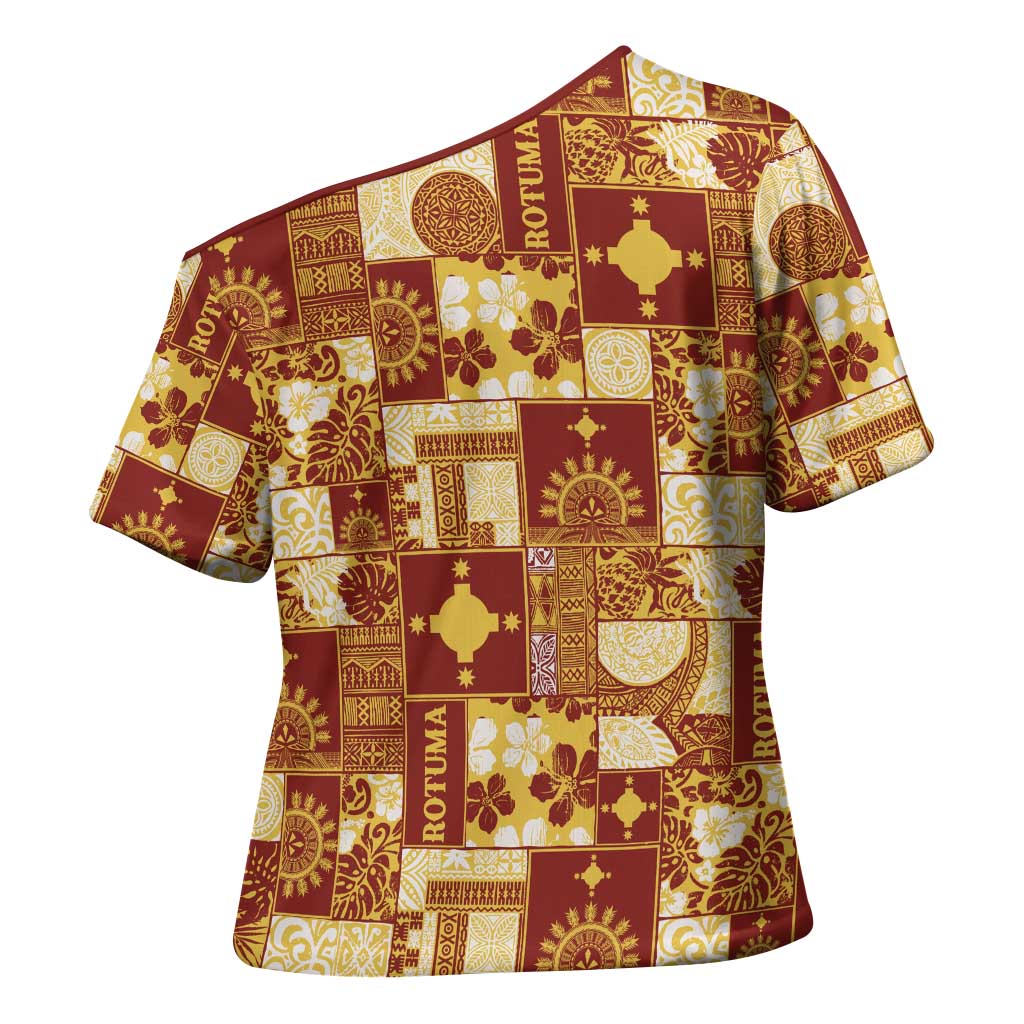 Rotuma Faiakse'ea 'e Kirisimasi Cross Shoulder Shirt Pacific Patchwork Xmas Vibes LT9 - Polynesian Pride