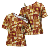 Rotuma Faiakse'ea 'e Kirisimasi Cross Shoulder Shirt Pacific Patchwork Xmas Vibes LT9 - Polynesian Pride