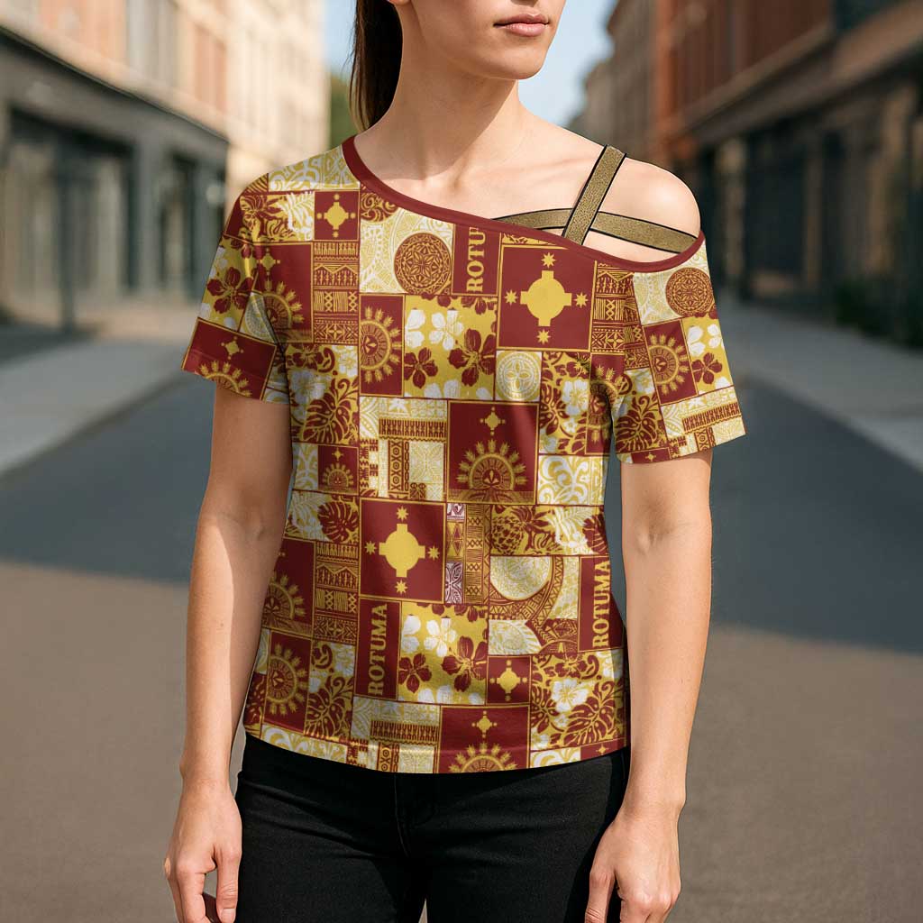 Rotuma Faiakse'ea 'e Kirisimasi Cross Shoulder Shirt Pacific Patchwork Xmas Vibes LT9 - Polynesian Pride