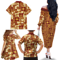 Rotuma Faiakse'ea 'e Kirisimasi Family Matching Off The Shoulder Long Sleeve Dress and Hawaiian Shirt Pacific Patchwork Xmas Vibes - Polynesian Pride