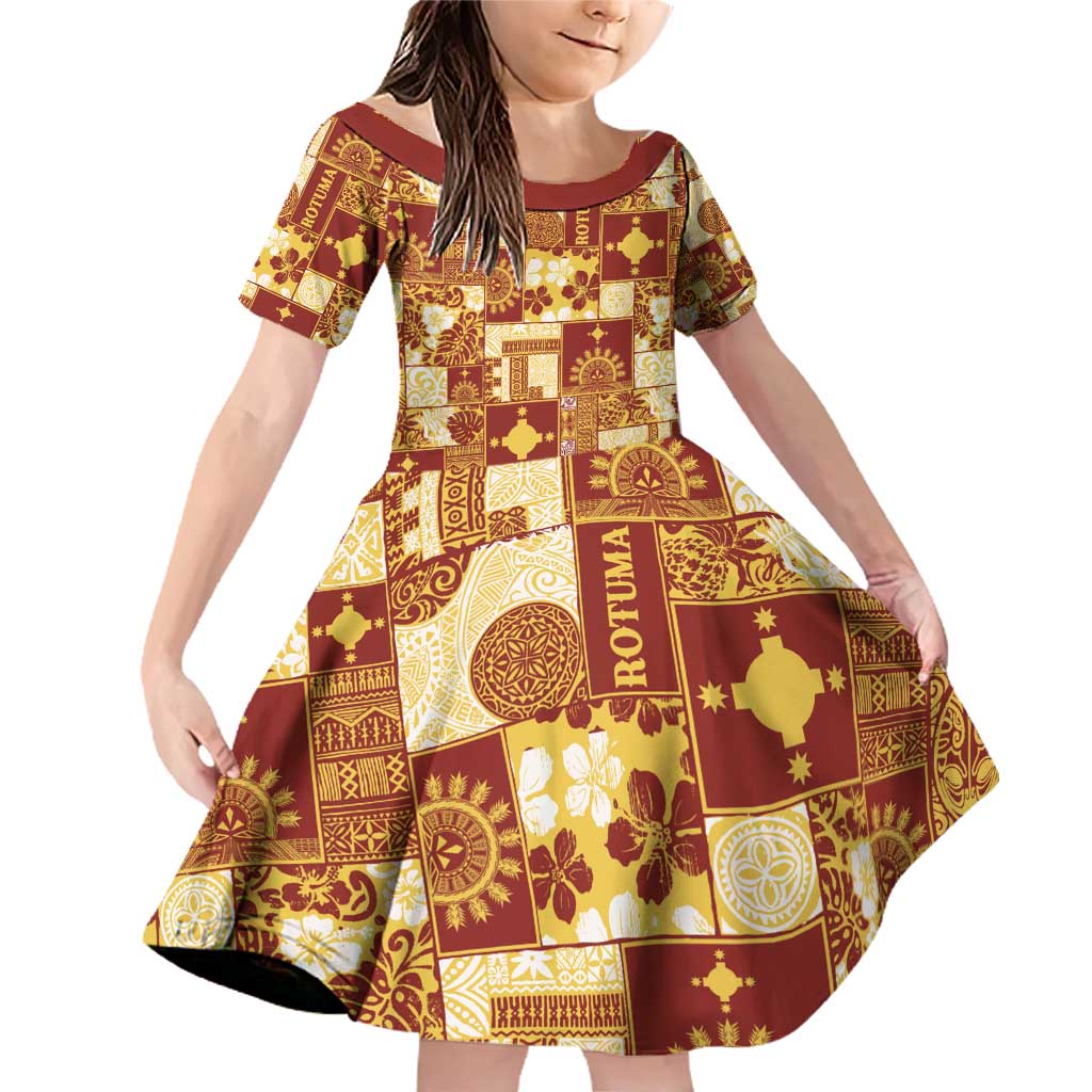 Rotuma Faiakse'ea 'e Kirisimasi Family Matching Off Shoulder Short Dress and Hawaiian Shirt Pacific Patchwork Xmas Vibes - Polynesian Pride