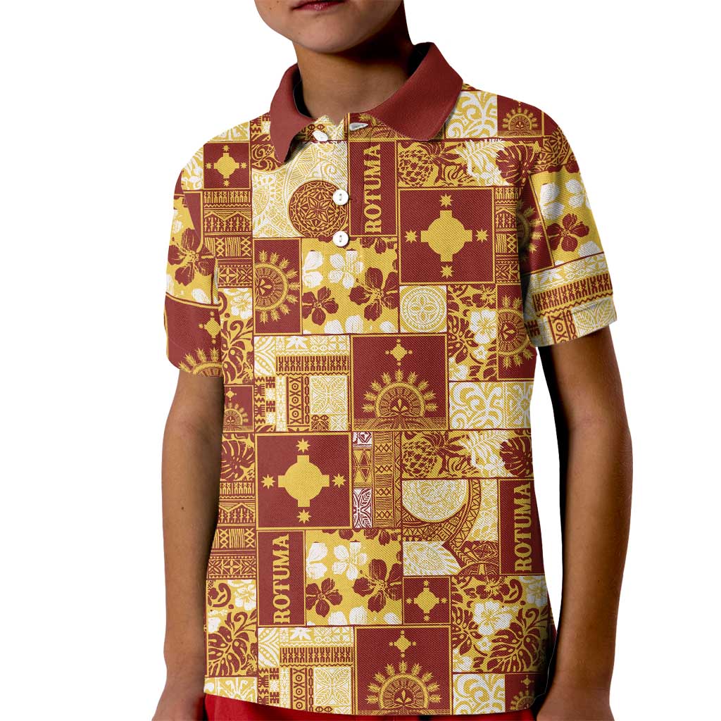 Rotuma Faiakse'ea 'e Kirisimasi Kid Polo Shirt Pacific Patchwork Xmas Vibes LT9 Kid Red - Polynesian Pride