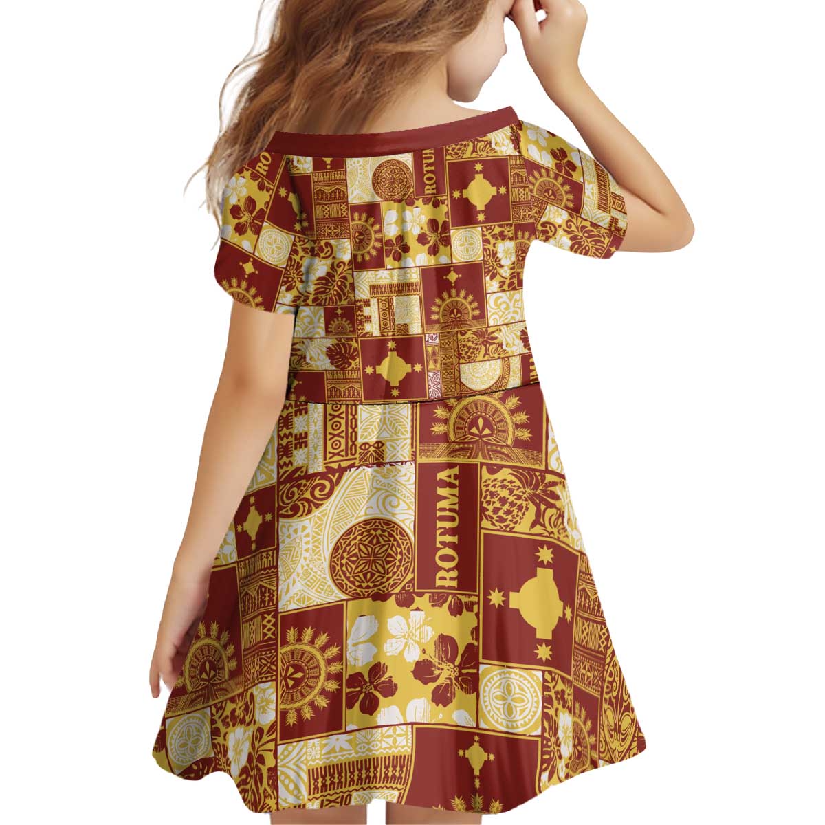 Rotuma Faiakse'ea 'e Kirisimasi Kid Short Sleeve Dress Pacific Patchwork Xmas Vibes LT9 - Polynesian Pride