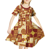 Rotuma Faiakse'ea 'e Kirisimasi Kid Short Sleeve Dress Pacific Patchwork Xmas Vibes LT9 - Polynesian Pride