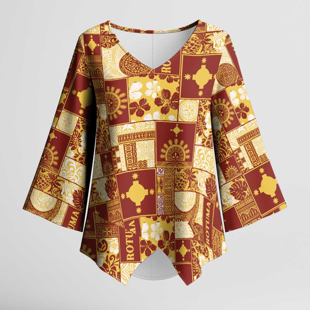 Rotuma Faiakse'ea 'e Kirisimasi Kimono Sleeve Blouse Pacific Patchwork Xmas Vibes LT9 Female Red - Polynesian Pride
