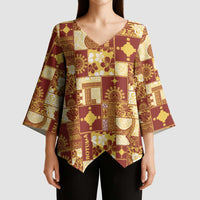 Rotuma Faiakse'ea 'e Kirisimasi Kimono Sleeve Blouse Pacific Patchwork Xmas Vibes LT9 - Polynesian Pride