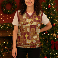 Rotuma Faiakse'ea 'e Kirisimasi Christmas Knitted V-Neck Vest Pacific Patchwork Xmas Vibes - Polynesian Pride