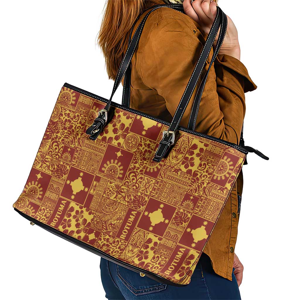 Rotuma Faiakse'ea 'e Kirisimasi Leather Tote Bag Pacific Patchwork Xmas Vibes - Polynesian Pride