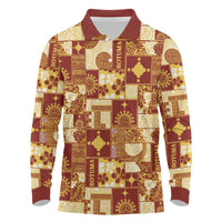 Rotuma Faiakse'ea 'e Kirisimasi Long Sleeve Polo Shirt Pacific Patchwork Xmas Vibes LT9 Red - Polynesian Pride