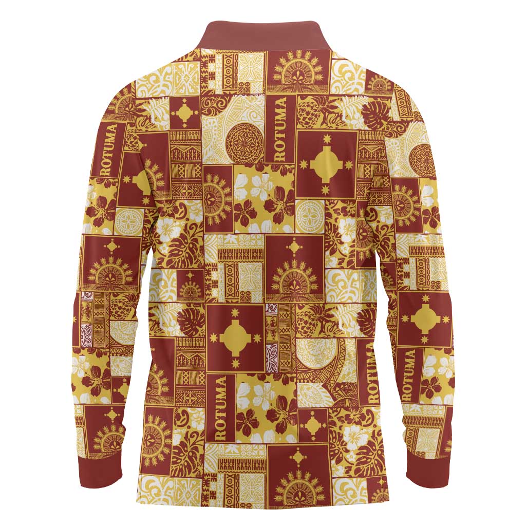 Rotuma Faiakse'ea 'e Kirisimasi Long Sleeve Polo Shirt Pacific Patchwork Xmas Vibes LT9 - Polynesian Pride